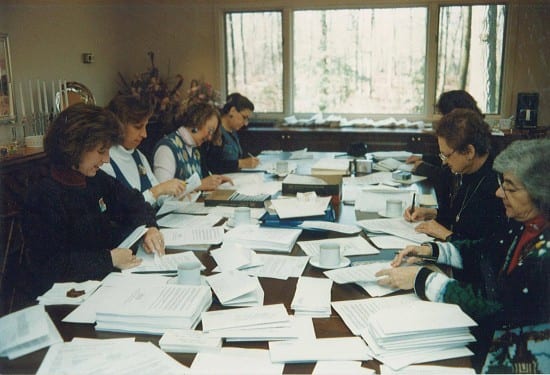TRC's early days. Volunteers processing order forms in the 1990's.