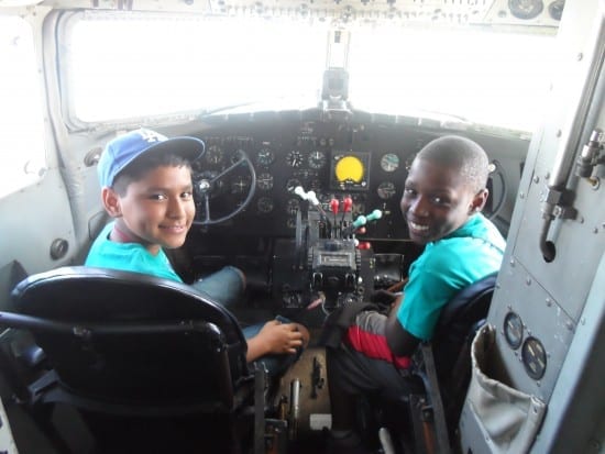 Technology Field Excursion - Central State University, Uziel and Keyron sit the cockpit of a DC-3 (courtesy)