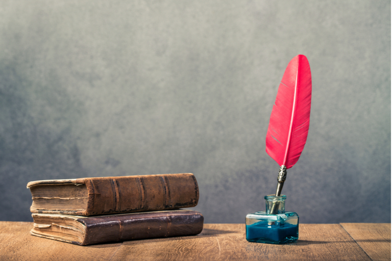 poetry tools quill books ink