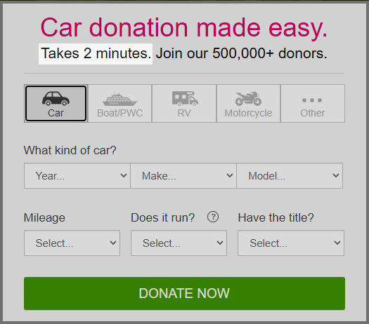 Kars4Kids homepage - Car donation made easy form
