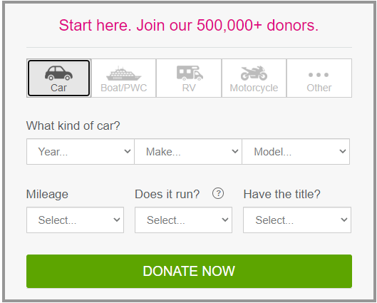 Kars4Kids car donation form - you can donate your flood car in 2 minutes