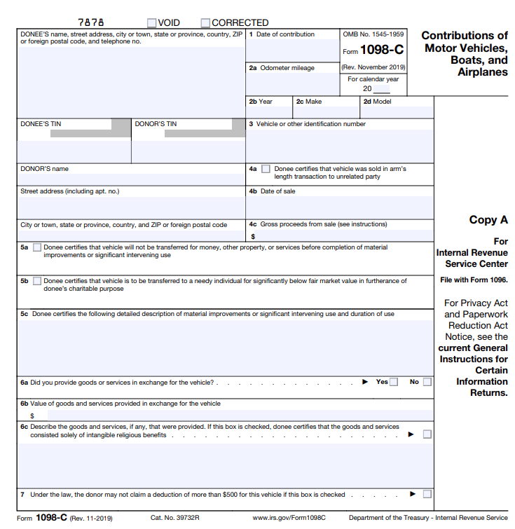IRS Form 1098-c: Requirement for car donation over 500