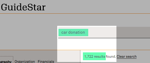 GuideStar: Number of charity search results for "car donation" GuideStar: Number of charity search results for "car donation"
