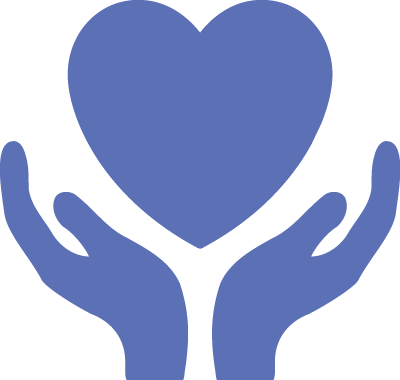 First step icon showing two hands and a heart representing a non-profit organization