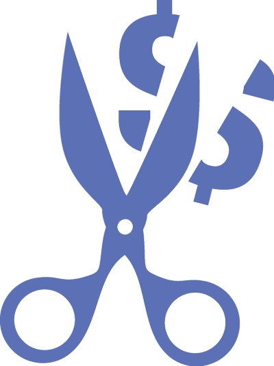 Second step icon showing a scissor cutting through money representing a tax deduction