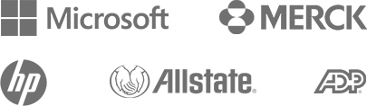 Microsoft logo, Merck logo, Hewlett Packard logo, Allstate Logo, ADP logo